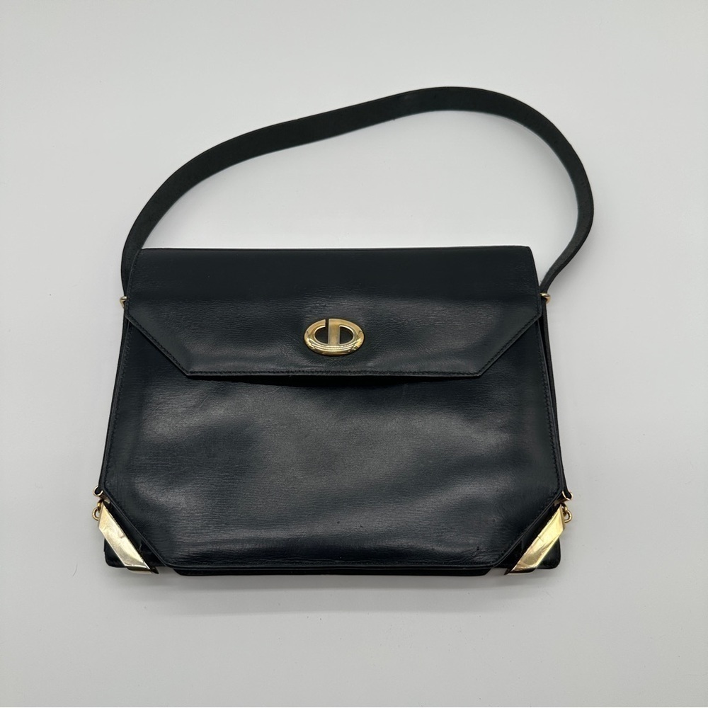 Vintage Christian Dior Black Leather Shoulder Bag